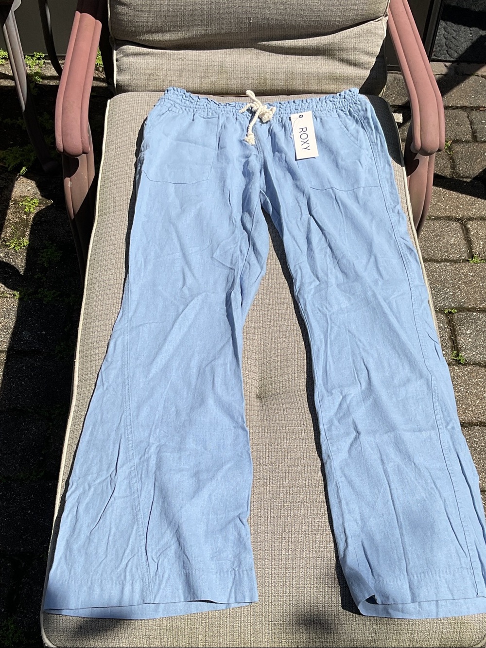 Roxy Light Blue Cotton Drawstring Relaxed Trousers